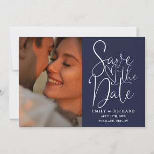 Navy Blue Wedding 2 Photo QR Code Elegant Script Save The Date