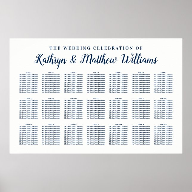 Navy Blue Wedding Celebration Seating Poster (Front)