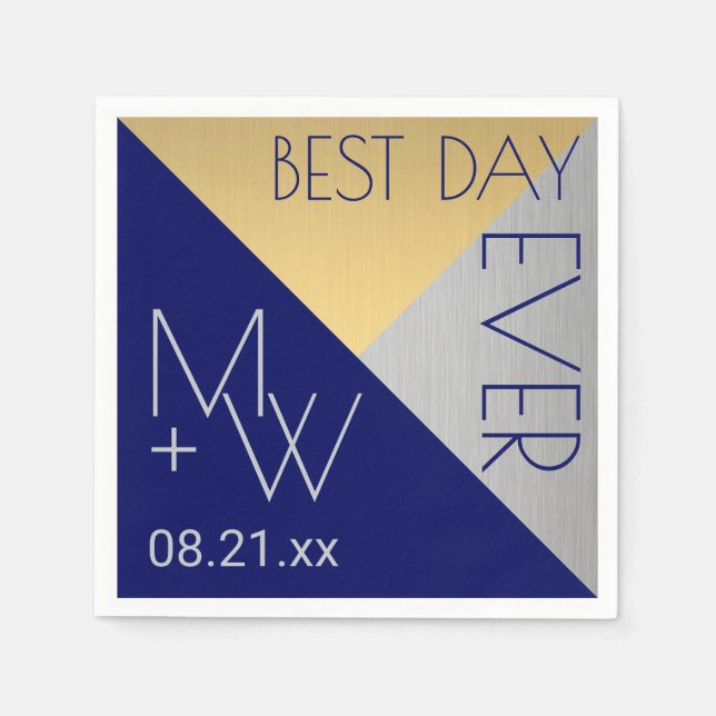 Navy Blue Wedding Chic Best Day Ever Decorative Napkin (Front)