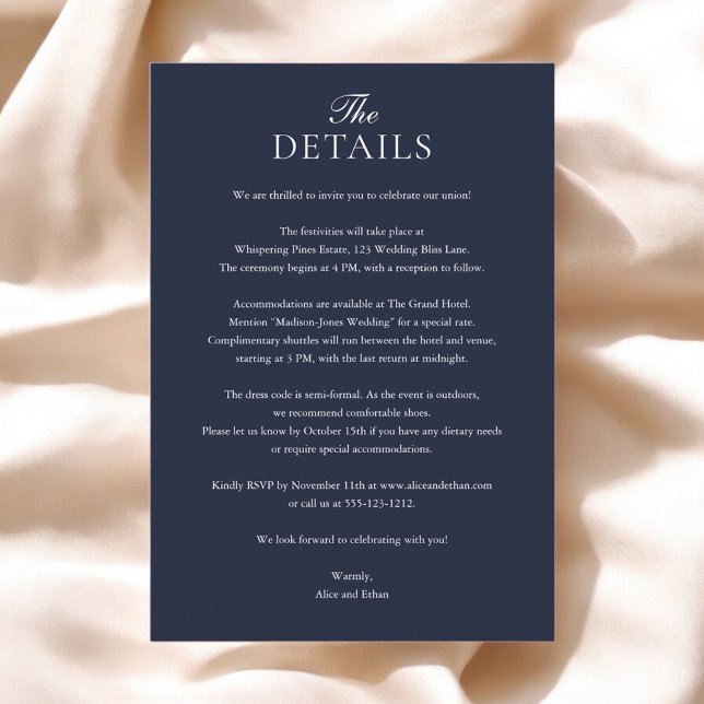 Navy Blue Wedding Details Photo Enclosure Card (Creator Uploaded)