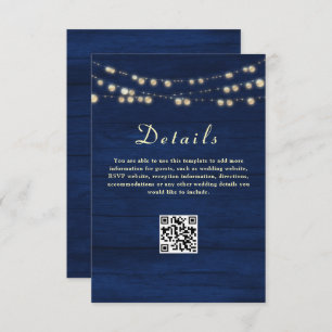 Navy Blue Wedding Details QR Code Enclosure Card