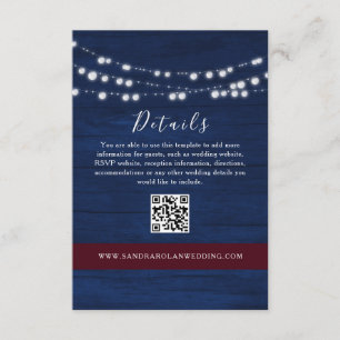 Navy Blue Wedding Details QR Code Website  Enclosure Card