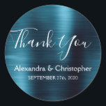 Navy Blue Wedding Favour Thank You Classic Round Sticker<br><div class="desc">Navy Blue Wedding Seal Favour Thank You Sticker. This sticker can be customised to include your name and wedding date and be used to seal your wedding invitations or favour bags. This Navy Blue wedding seal sticker is part of the rose gold wedding collection. Please contact the designer if you...</div>