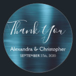 Navy Blue Wedding Favour Thank You Classic Round Sticker<br><div class="desc">Navy Blue Wedding Seal Favour Thank You Sticker. This sticker can be customised to include your name and wedding date and be used to seal your wedding invitations or favour bags. This Navy Blue wedding seal sticker is part of the rose gold wedding collection. Please contact the designer if you...</div>
