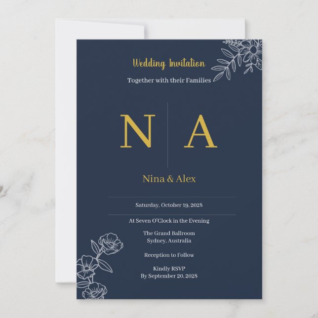 Navy Blue Wedding Invitation (Front)