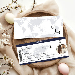 Navy Blue Wedding invitation Boarding pass ticket