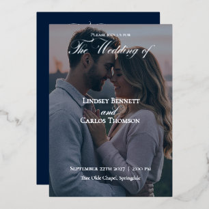 Navy Blue Wedding Invitation with Details