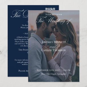 Navy Blue Wedding Invitation with Details QR-code
