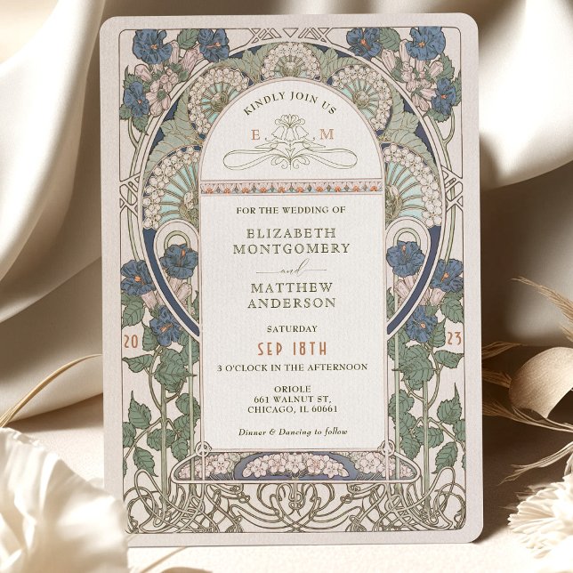 Navy Blue Wedding Invitations Art Nouveau Mucha (Creator Uploaded)