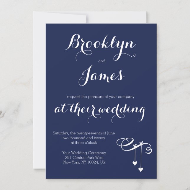 Navy Blue Wedding Invitations Hearts (Front)