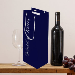 Navy Blue Wedding Maid of Honour Stylised Script Wine Gift Bag
