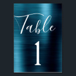 Navy Blue Wedding Metallic Table Number<br><div class="desc">Navy Blue Faux Metallic Stainless Steel Metal Script Modern and Elegant Table Number . The table number can be updated and changed on this Navy Blue girly card. This Table Number card is part of a matching wedding collection and additional matching items can be requested by contacting the designer.</div>