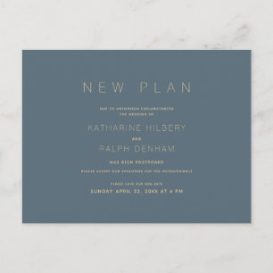 Navy Blue Wedding New Plan Announcement Postcard