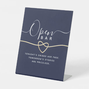 Navy Blue Wedding Open Bar Pedestal Sign