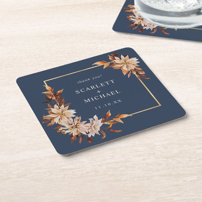 Navy Blue Wedding Paper Coaster (Navy Blue Floral Wedding Paper Coaster by Painted Paperie
)
