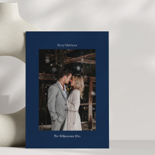 Navy Blue Wedding Photo Merry Christmas Newlywed Holiday Card