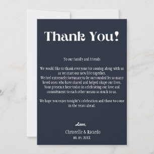 Navy blue Wedding place setting thank you Announcement
