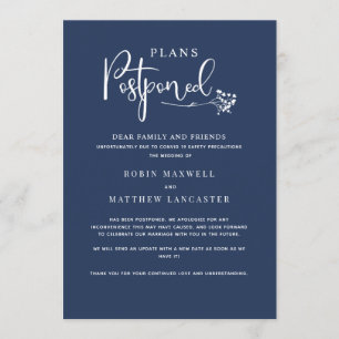 Navy Blue Wedding Postponement Card