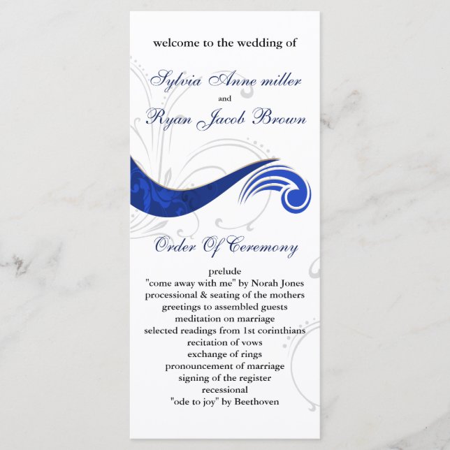 "navy blue" Wedding program Programme (Front)
