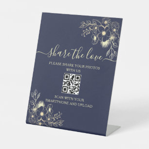 Navy Blue Wedding QR Code Sign - Share The Love