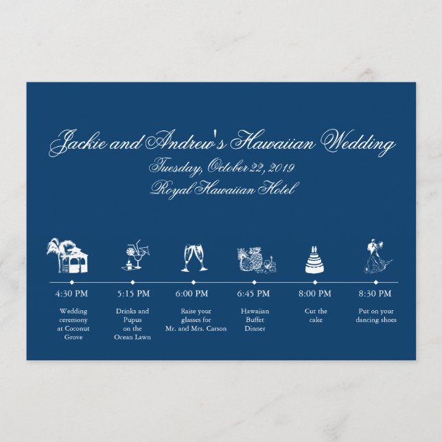 Navy Blue Wedding Reception Itinerary Timeline Programme (Front)