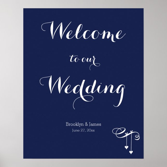 Navy Blue Wedding Reception Sign 16x20 With Hearts (Front)