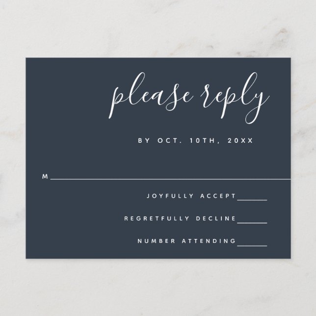 Navy Blue Wedding Response RSVP Postcard (Front)
