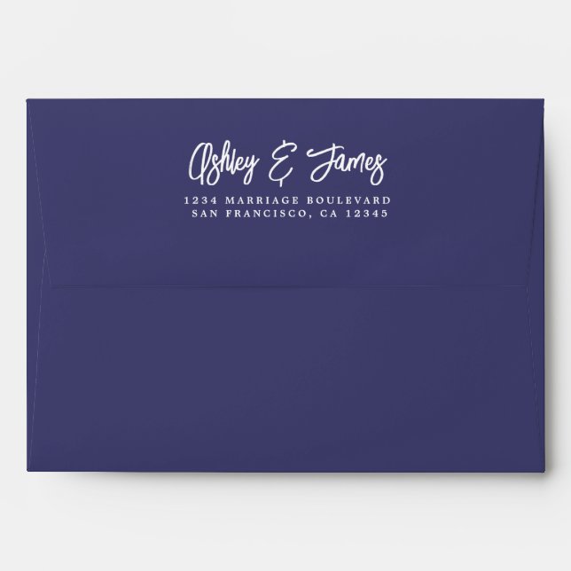 Navy Blue Wedding Return Address  Envelope (Back (Top Flap))