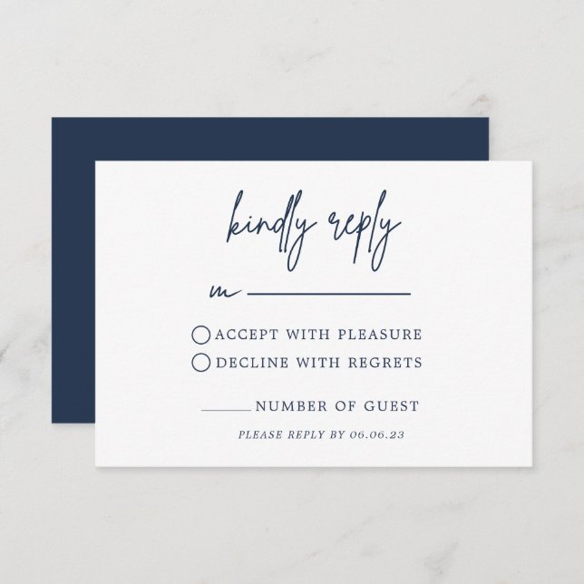 Navy blue Wedding RSVP Card (Front/Back)
