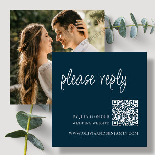 Navy Blue   Wedding RSVP QR Code  Enclosure Card