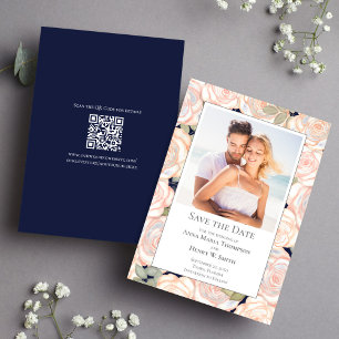 Navy Blue Wedding Save the Date Floral Photo