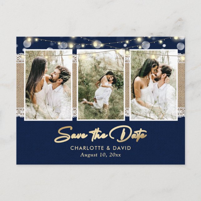Navy Blue Wedding Save The Date Photo Postcards (Front)