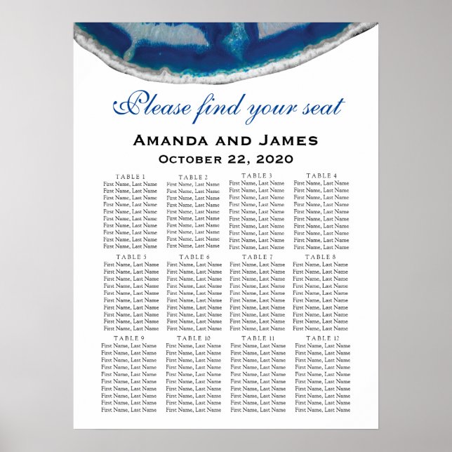 Navy Blue Wedding Seating Chart | Agate (Front)