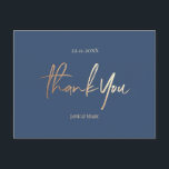 Navy  Blue Wedding Thank You Cards Elegant Script<br><div class="desc">Thank You Custom navy blue Weddings Card with no photos. Wedding Thank You Cards,  Elegant Modern Calligraphy Script text Postcards in faux bronze metallic foil.</div>