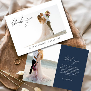Navy Blue Wedding Thank You Photo Minimalist Card