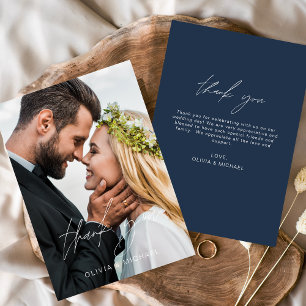 Navy Blue Wedding Thank You Photo Minimalist Card