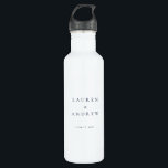 Navy Blue Wedding Water Bottle<br><div class="desc">Custom/personalise elegant wedding water bottle with navy text.</div>