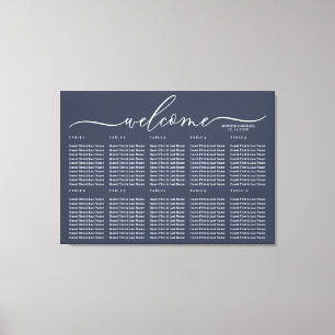 Navy Blue Wedding Welcome Seating Table Numbers Canvas Print