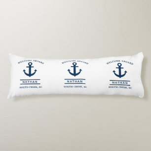 Navy Blue Welcome Aboard Custom Monogram Name  Body Cushion