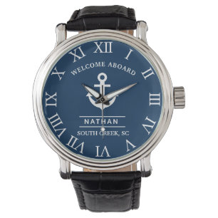 Navy Blue Welcome Aboard Custom Monogram Name  Watch