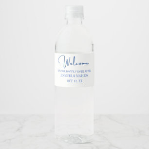 Navy Blue Welcome Lettering Custom Wedding Water Bottle Label