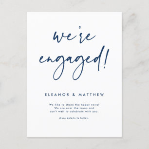 Navy Blue We're Engaged Hand Lettering Engagement Announcement Postcard