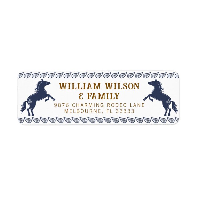 Navy Blue Western Rodeo Horse Return Address Label (Front)