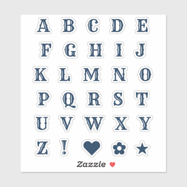Navy Blue Western Theme Letters Alphabet Monogram (Sheet)