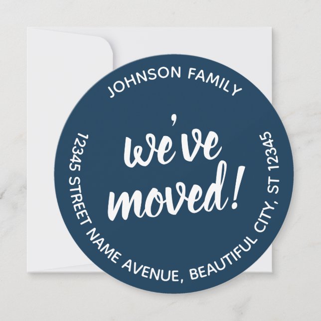 Navy Blue We've Moved Script Modern Chic Moving Announcement (Front)