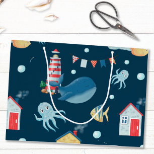 Navy Blue Whale Large Gift Bag