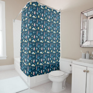 Navy Blue Whale Nautical Shower Curtain