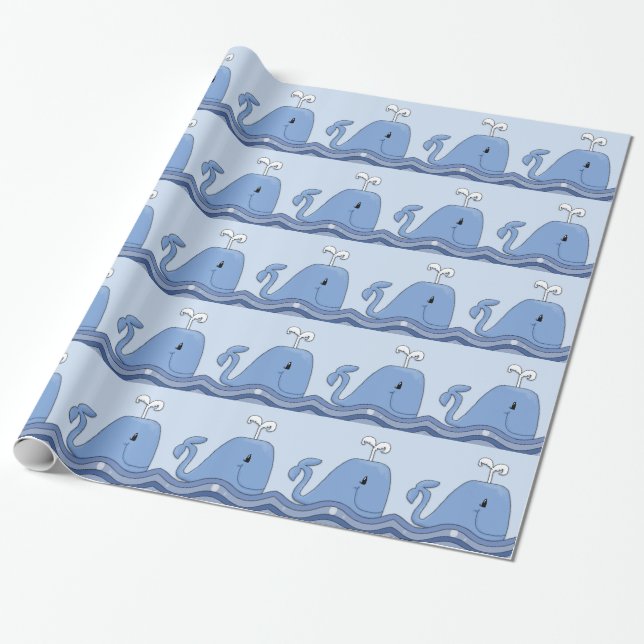 Navy Blue Whale Wrapping Paper (Unrolled)