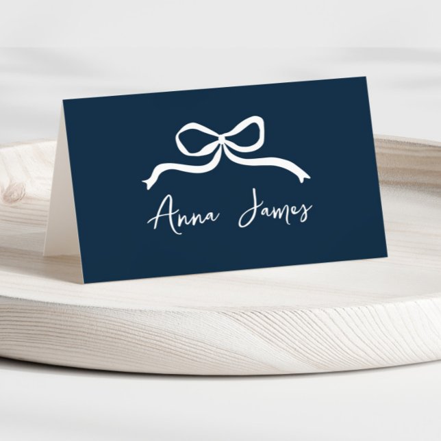 Navy blue whimsical hand drawn bow place card (Creator Uploaded)