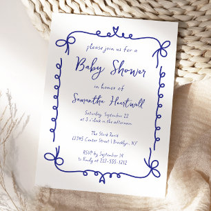 Navy Blue Whimsical Handwritten Boy Baby Shower Invitation